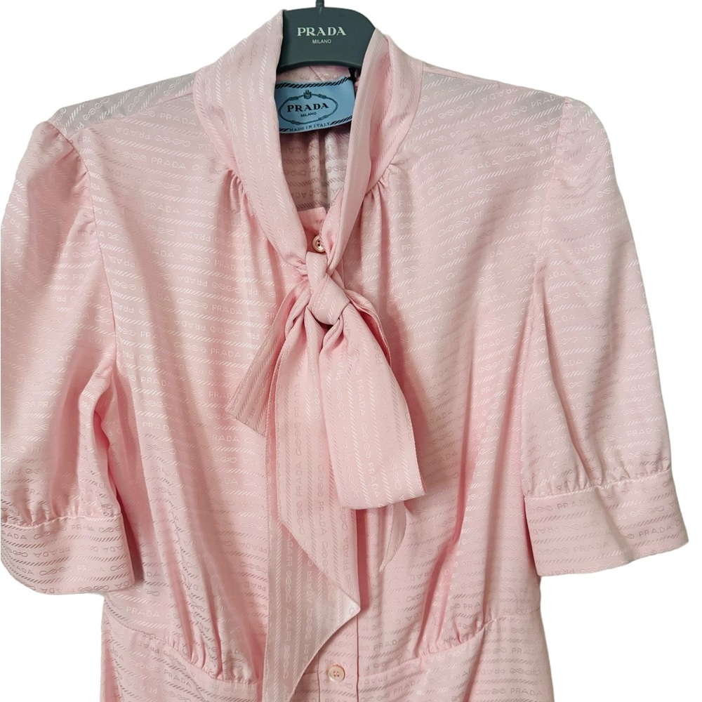 PRADA***Pink Bow-Tie Silk Midi Dress***42; US 8 $3350 - Picture 5 of 10